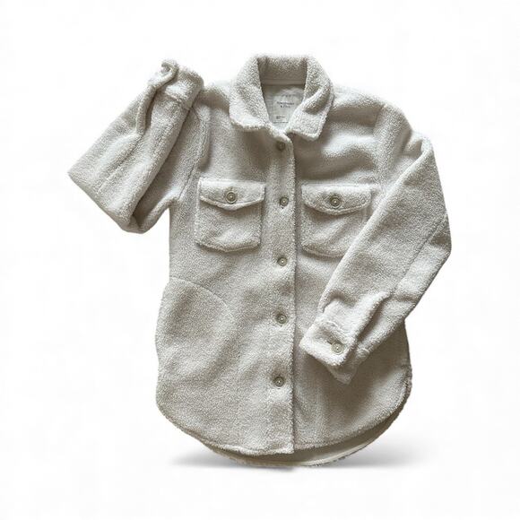 Abercrombie & Fitch Sherpa Shirt Jacket Teddy Extra Small Off White Shacket - Picture 1 of 5
